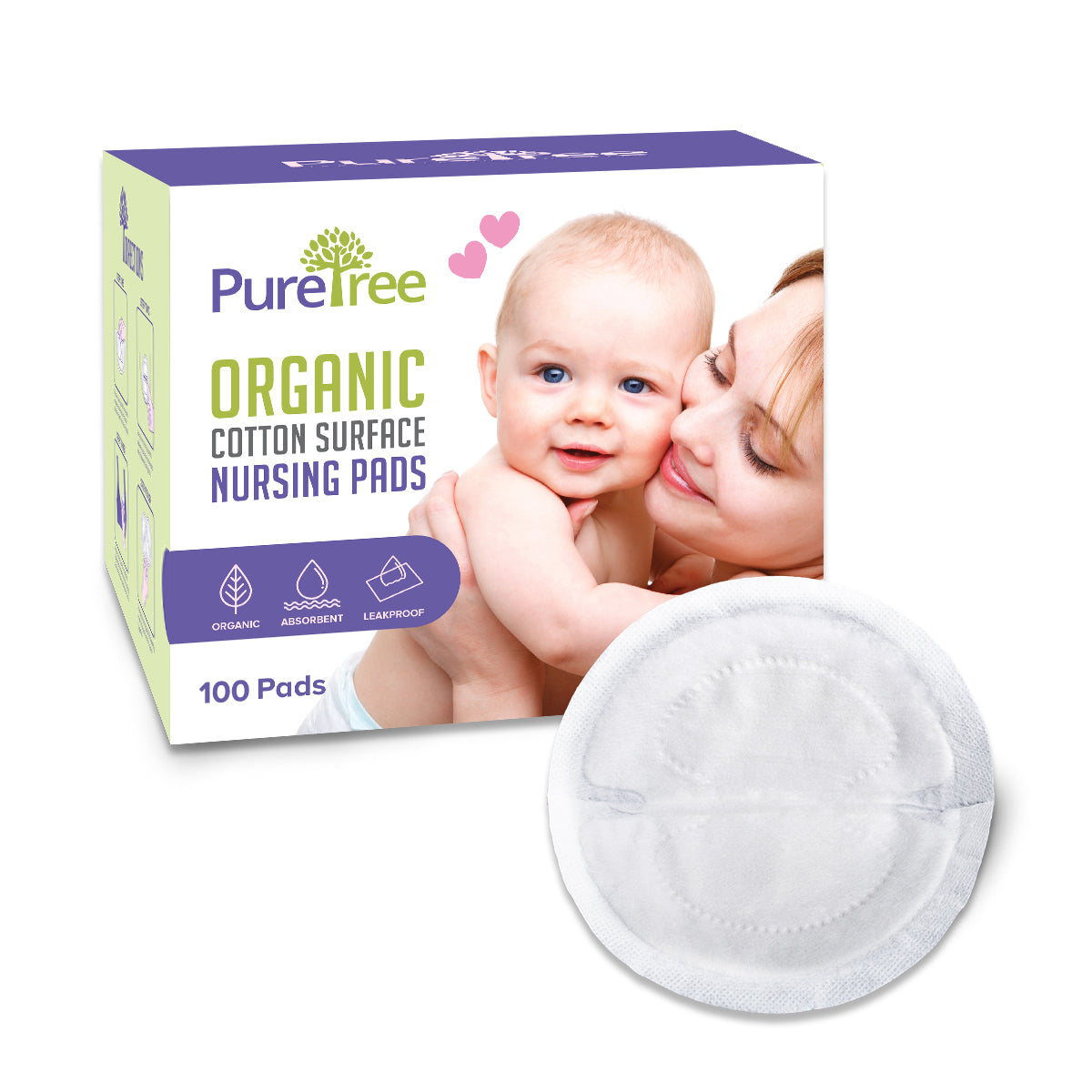 PureTree Organic Cotton Surface Disposable Nursing Pads for Breastfeeding - PureTree