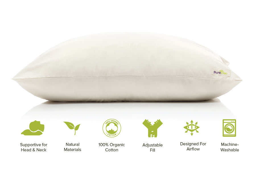 PureTreeⓇ Adjustable Organic Shredded Natural Latex Pillow with Organi